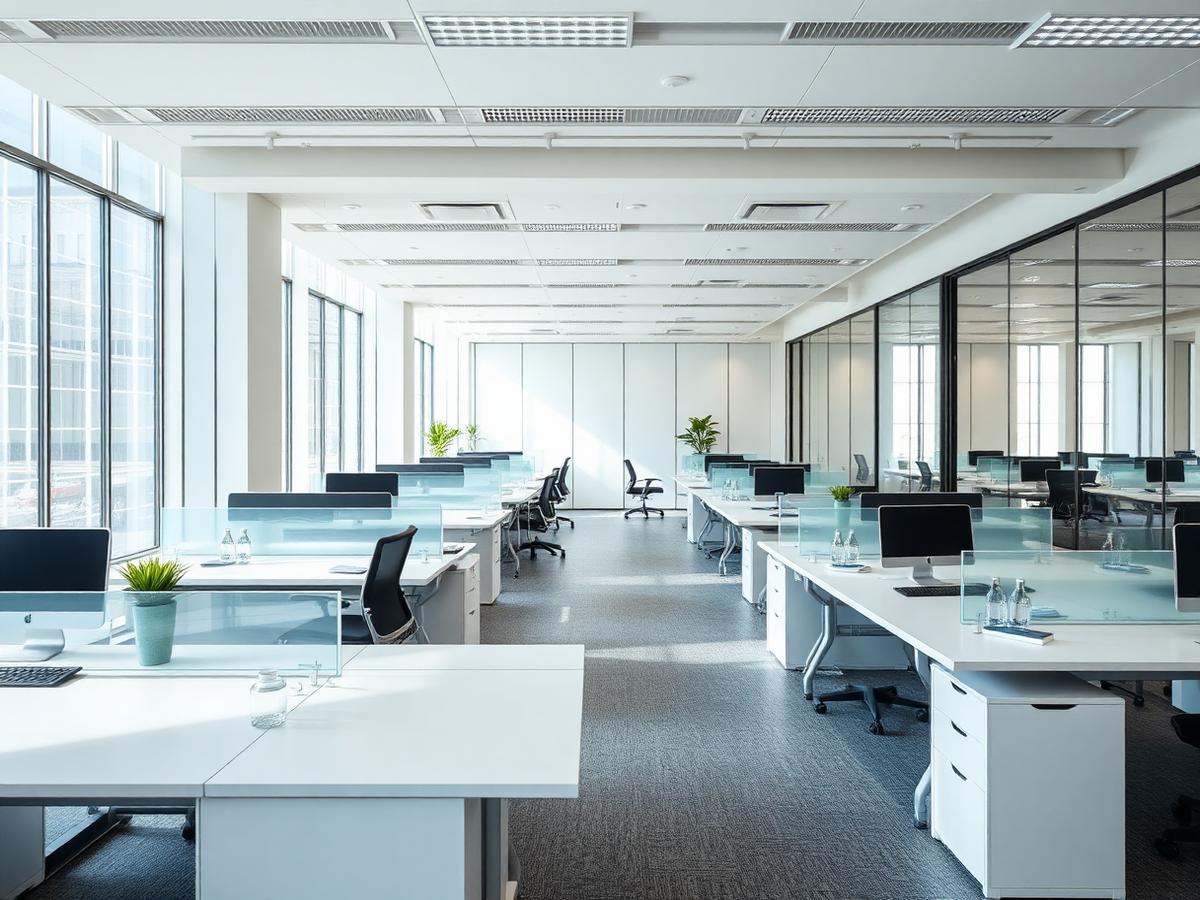 Spotless modern open-plan office after commercial cleaning
